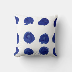 Coussin Pois Polka, aquarelle bleu indigo.