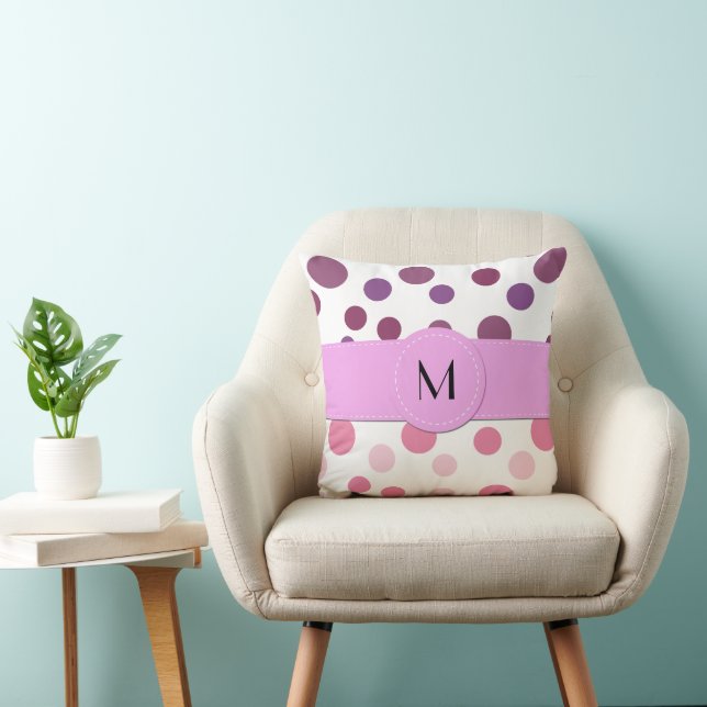Coussin Pois roses, Pois violets, Points, Monogramme (Chaise)