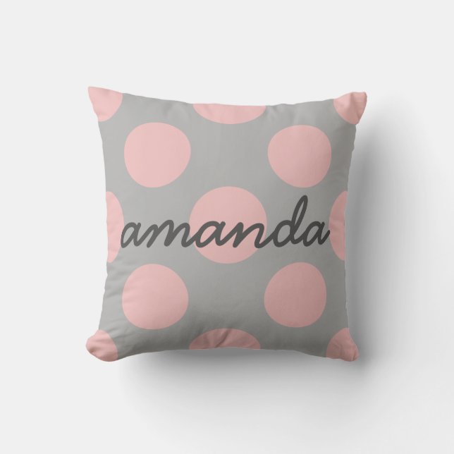 Coussin Pois roses sur gris (Recto)