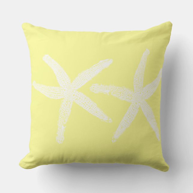Coussin Poisson blanc Pastel Jaune Sunshine Beach Coton (Recto)