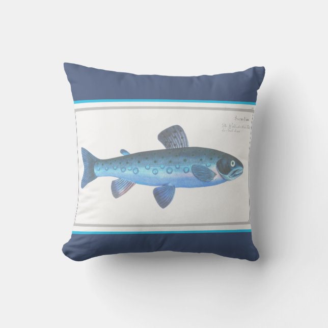 Coussin Poisson bleu personnalisé Marine côtière moderne T (Recto)