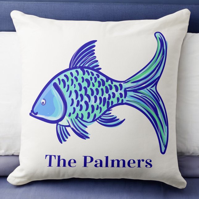 Coussin Poisson bleu préppy (Créateur téléchargé)