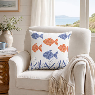 Coussin Poisson Bleu & Terracotta Côté Littoral