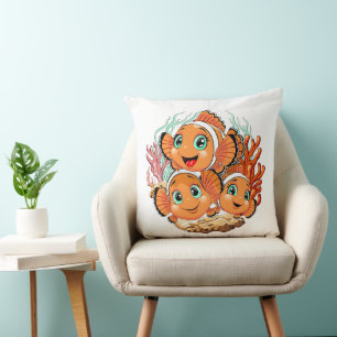 Coussin Poisson clown Dessin animé Mignon Famille Sous l'e