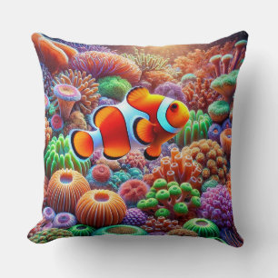 Coussin Poisson-clown vibrant récif corail décoration de m