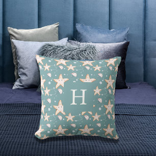 Coussin Poisson étoilé vert cygne foncé monogramme