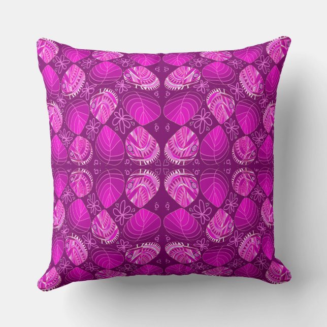 Coussin Poisson Feuille Fleurs Coeurs Magenta (Verso)
