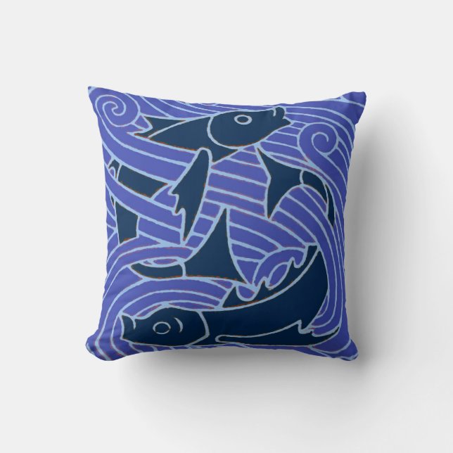 Coussin Poisson Gras Baignade Océan Bleu Pêche (Recto)