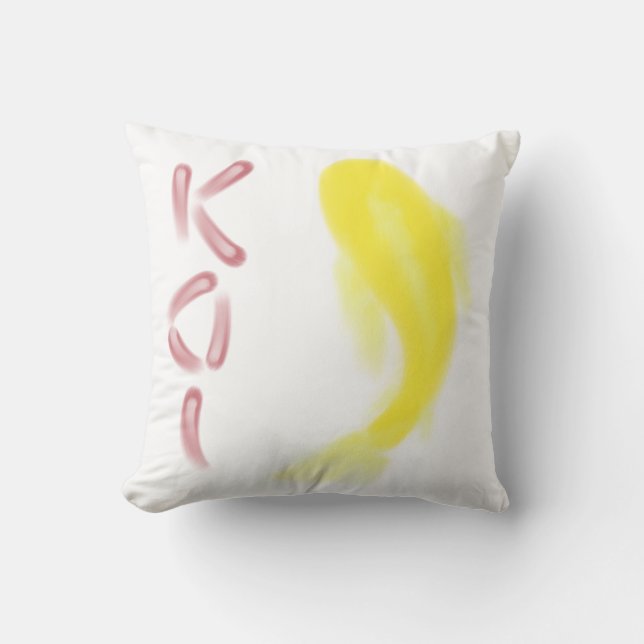 Coussin Poisson Koi jaune avec "KOI" rouge (Recto)
