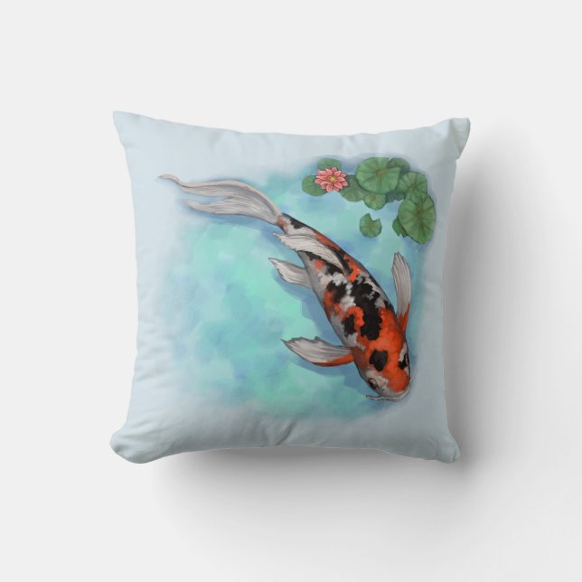 Coussin Poisson Koi noir et rouge (Recto)