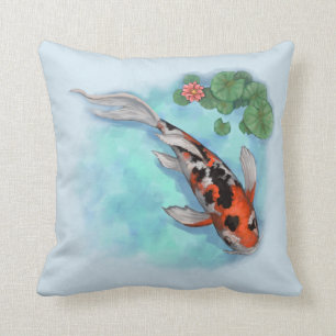 Coussin Poisson Koi noir et rouge