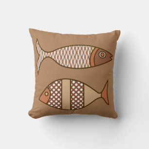 Coussin Poisson moderne rétro, Tan, Beige et Brown clair
