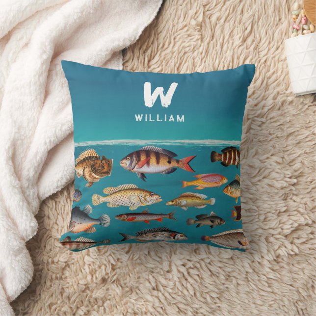 Coussin Poisson Monogramme Sous Océan Bleu (Couverture)