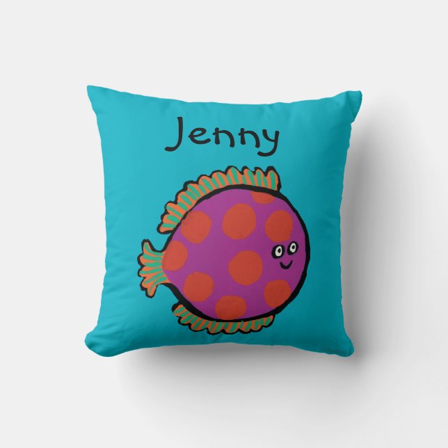 Coussin Poisson rose et orange Polka-Dot (Recto)