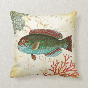 Coussin Poissons et corail des Caraïbes colorés tropicaux