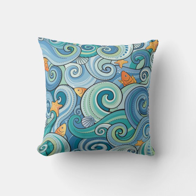 Coussin Poissons parmi le motif de vagues (Recto)