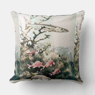 Coussin Poissons Vintages de Barracuda et de récif