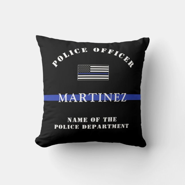 Coussin Police de la ligne bleue mince Personnalisée Dépar (Recto)