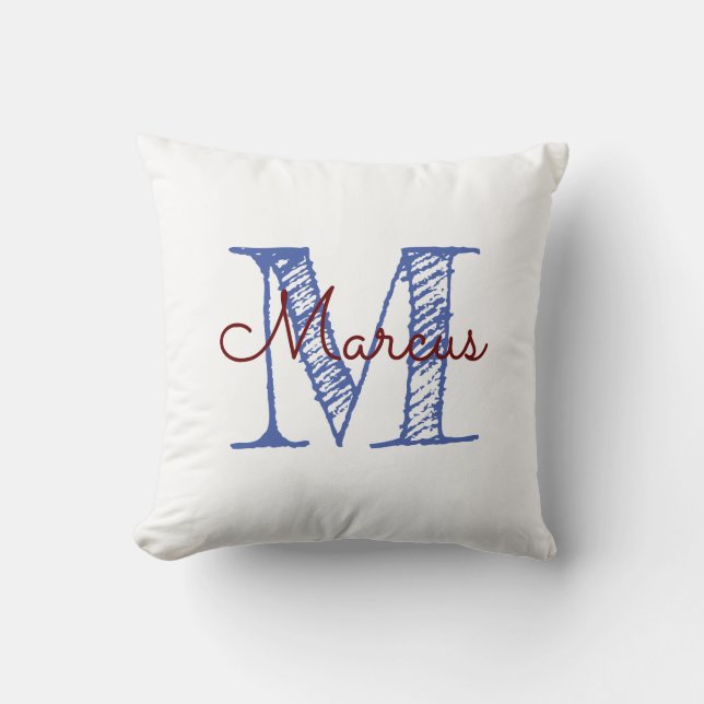 Coussin Police esquissée Monogramme Pépinière blanche (Recto)
