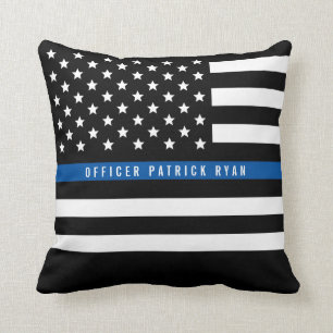 Coussin Police Mince Blue Line American Flag Ajouter un no