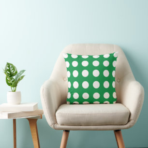 Coussin Polka blanc vert point Vintage rétro