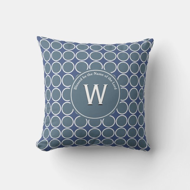 Coussin POLKA DOT Gris Bleu Customisé Écriture Monogramme (Recto)