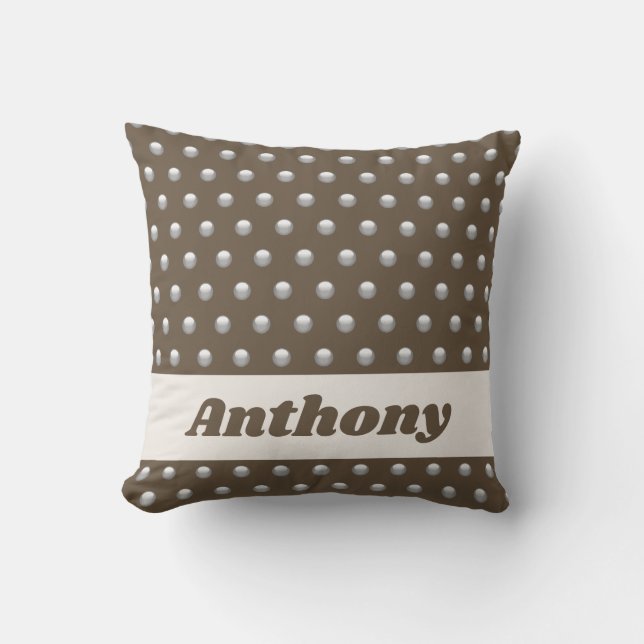 Coussin Polka Dot Métallique Argent et Brown foncé tacheté (Recto)