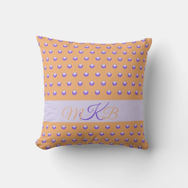 Coussin Polka Dot Motif Moderne Blue Poeach Spots Monogram (Recto)