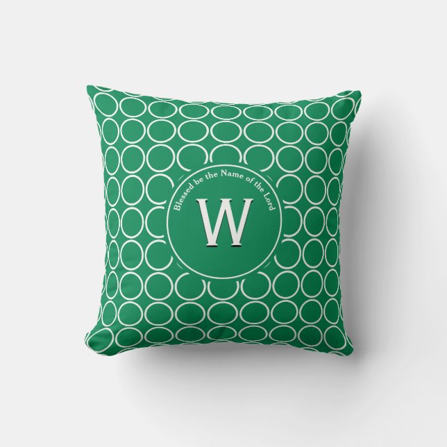 Coussin POLKA DOT Vert Blanc Customisé Monogramme (Recto)