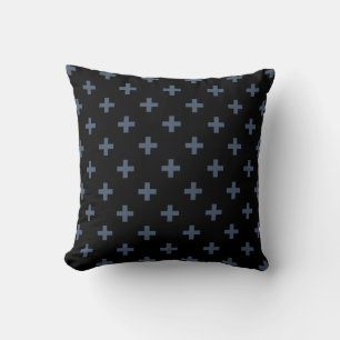 Coussin Polka gris-bleu croise sur noir