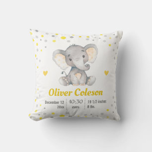 Coussin Polka Jaune Point Eléphant Baby Stats Nursery