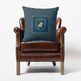 Coussin Polo equestre à carreaux tartan classique avec mon