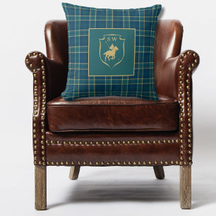 Coussin Polo Plaid Classique Tartan Monogramme Équestre