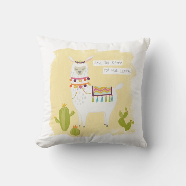 Coussin Pom Pom Llama Rama - Sauvez le drame pour votre la (Recto)