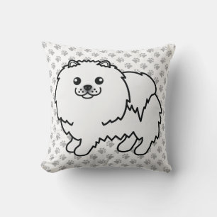 Coussin Pomeranian Blanc Chien de Dessin Animé Mignon & Pa