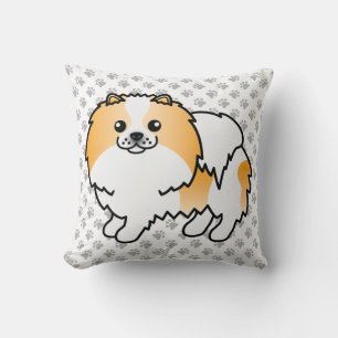 Coussin Pomeranian Parti-Coleur Orange Chien Mignon & Patt