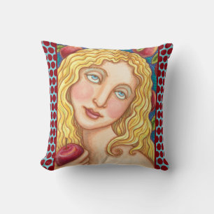 Coussin POMME ET EVE FOLK ART PORTRAIT, JETER PILLOW Red