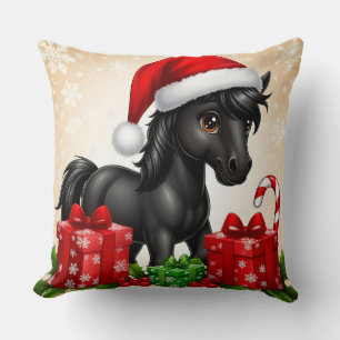 Coussin Poney de dessin animé adorable portant un chapeau 