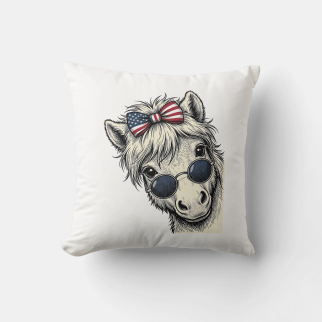 Coussin Poney Patriotique Avec Lunettes De Soleil Vintage  (Recto)