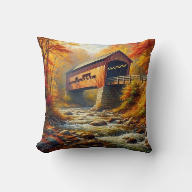 Coussin pont couvert d'automne classique (Recto)