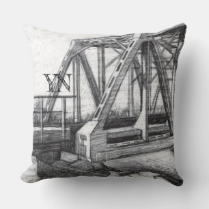 Coussin Pont vieux pencilart Monochrome noir et blanc