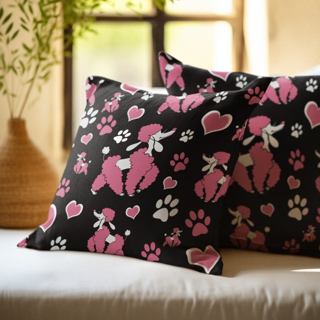Coussin Poodles roses et Motif Empreinte de patte (Créateur téléchargé)