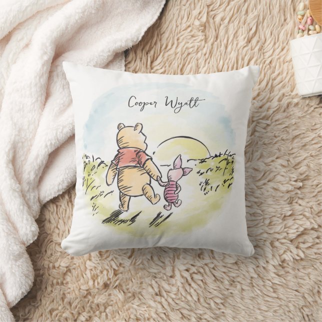 Coussin Pooh et Porcinet aquarelle personnalisés (Couverture)