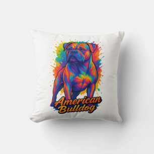 Coussin Pop Art American Bulldog - Chien néon dynamique