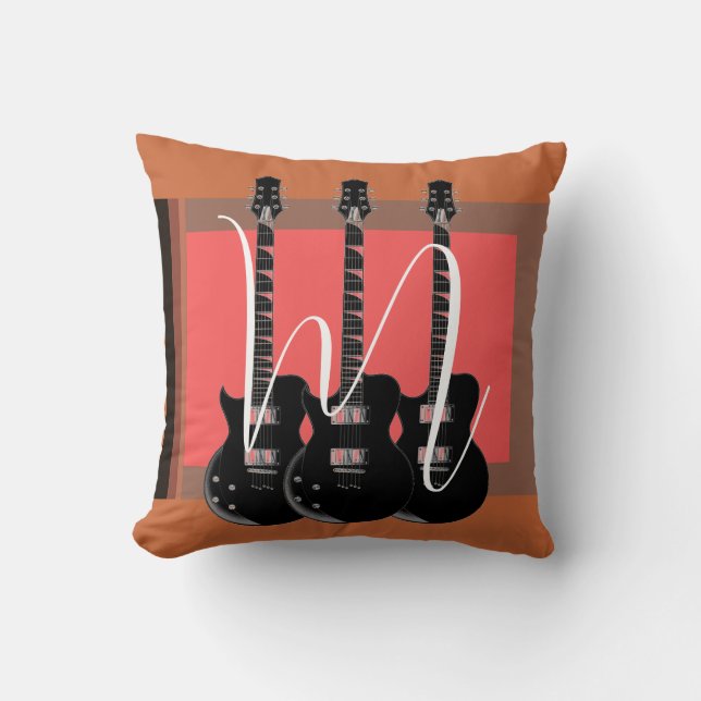 Coussin Pop Art Electric Guitare Monogramme initial (Recto)