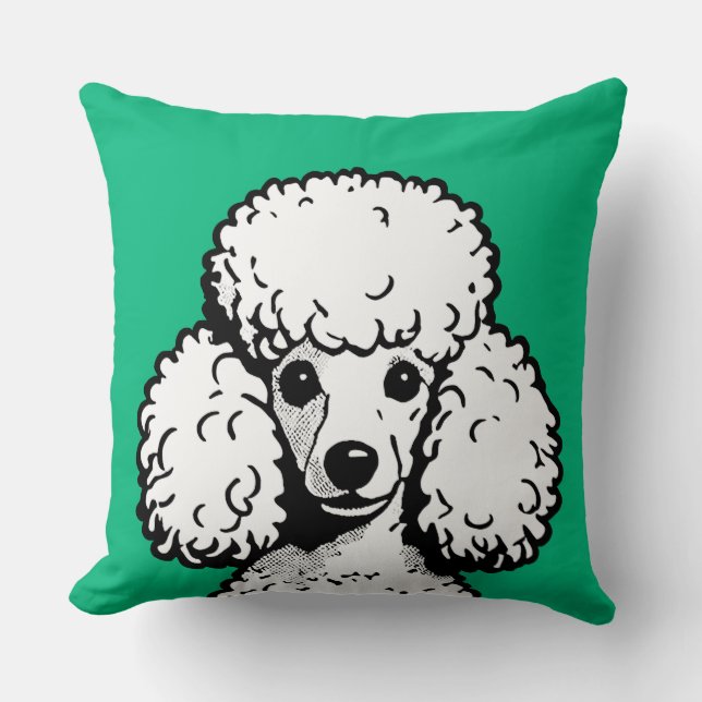 Coussin Pop Art Poodle Vert & Blanc Chic Aesthétique (Recto)