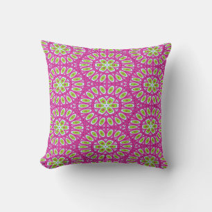 Coussin pop art rose chaud, vert citron et blanc