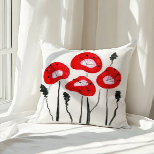 Coussin Poppies rouges Boho Motif Floral moderne