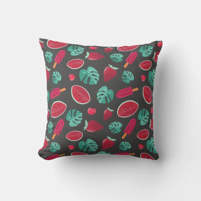 Coussin Popsicle, cerise, fraise et pastèque (Recto)