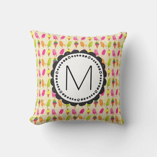 Coussin Popsicles et crème glacée Monogramme personnalisé (Recto)